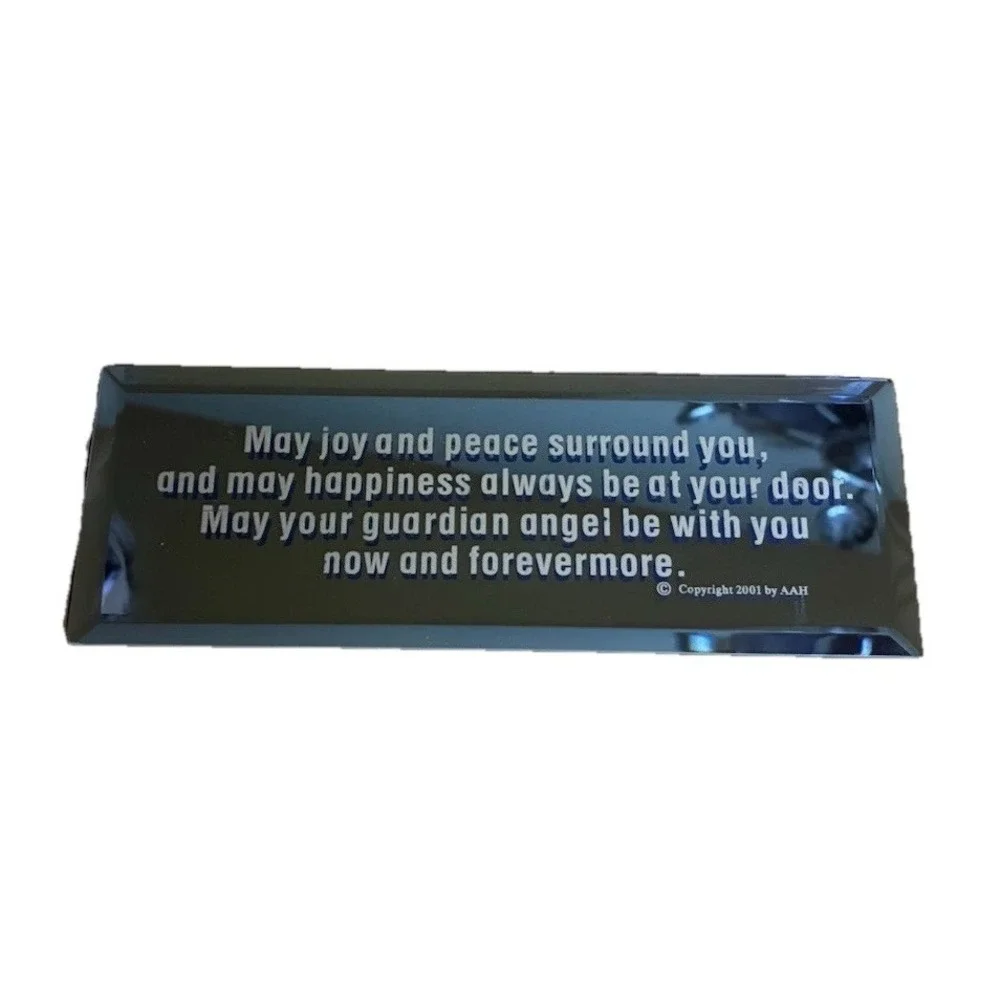 Beveled Mirror Peace Joy Happiness Guardian Angel Plaque Blue 7x2